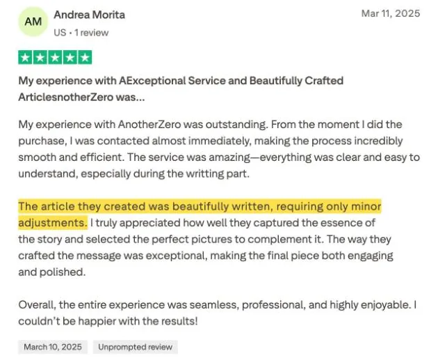 Andrea Morita's Trustpilot review
