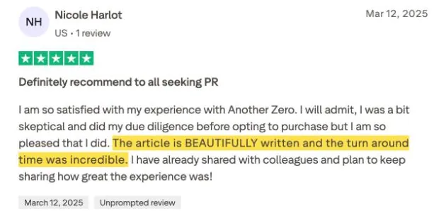Nicole Harlot's Trustpilot review