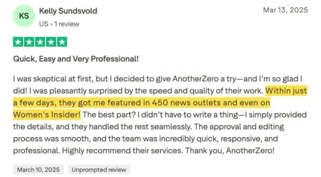Kelly Sundsvold's Trustpilot review