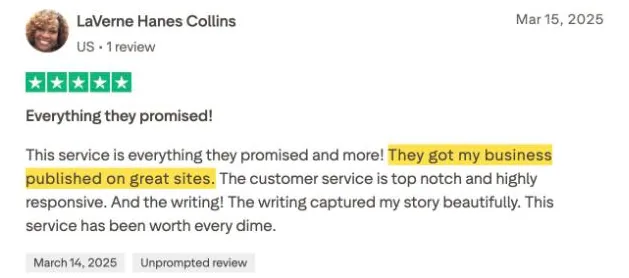 LaVerne Hanes Collins's Trustpilot review