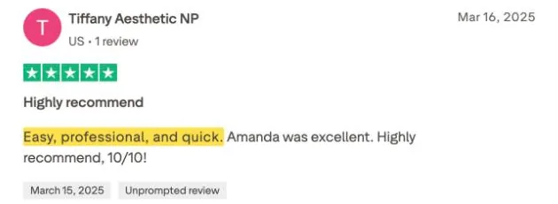 Tiffany Aesthetic NP's Trustpilot review