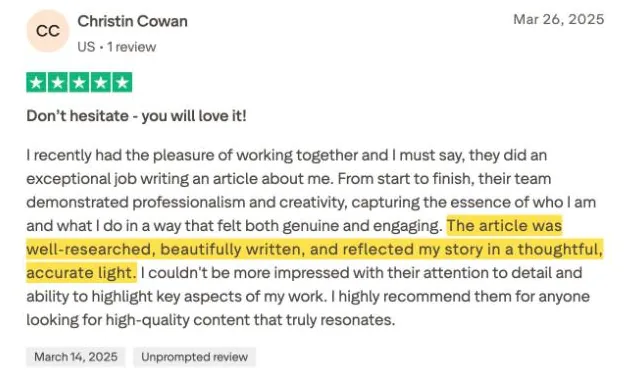 Christin Cowan's Trustpilot review