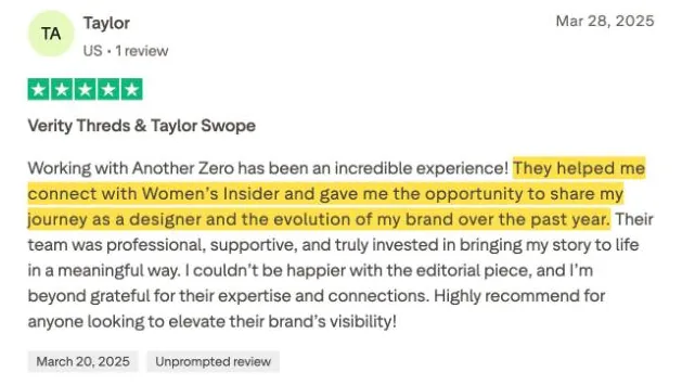 Taylor's Trustpilot review