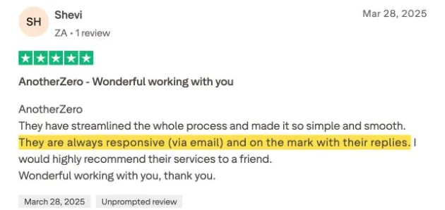 Shevi's Trustpilot review