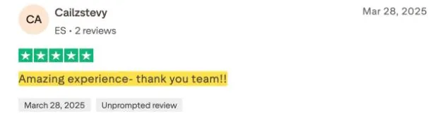 Cailzstevy's Trustpilot review
