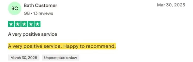Bath Customer's Trustpilot review