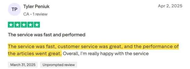 Tyler Peniuk's Trustpilot review