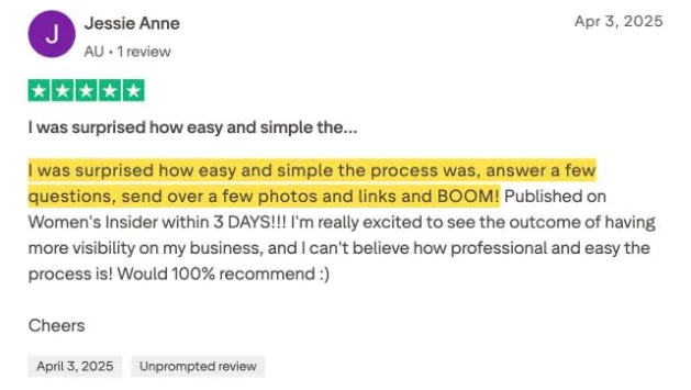 Jessie Anne's Trustpilot review