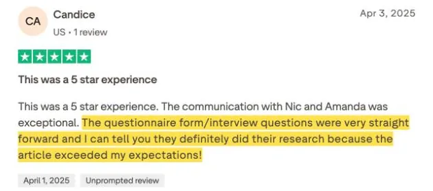 Candice's Trustpilot review