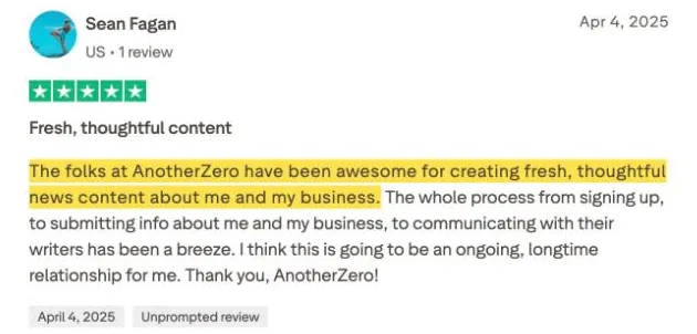Sean Fagan's Trustpilot review