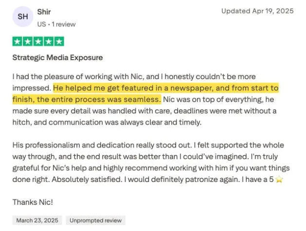 Shir's Trustpilot review