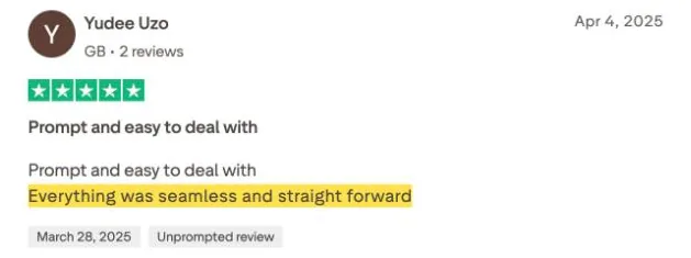 Yudee Uzo's Trustpilot review
