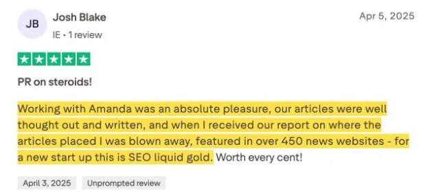 Josh Blake's Trustpilot review