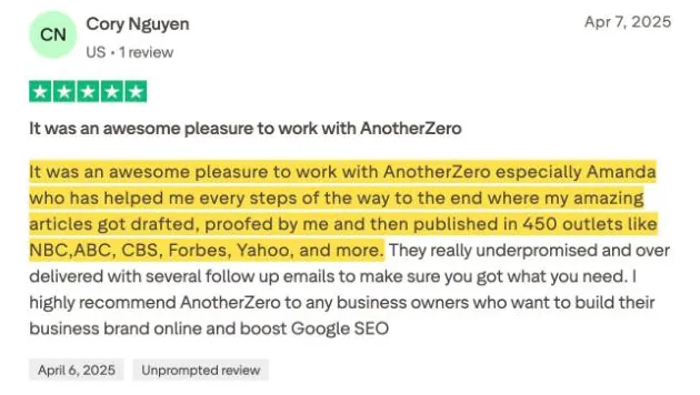 Cory Nguyen's Trustpilot review