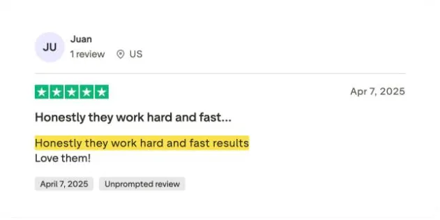 Juan's Trustpilot review
