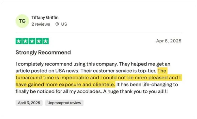 Tiffany Griffin's Trustpilot review