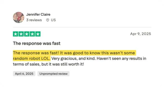 Jennifer Claire's Trustpilot review