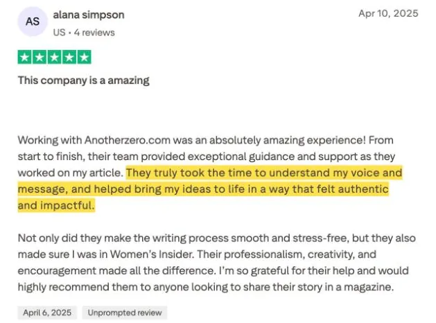 alana simpson's Trustpilot review