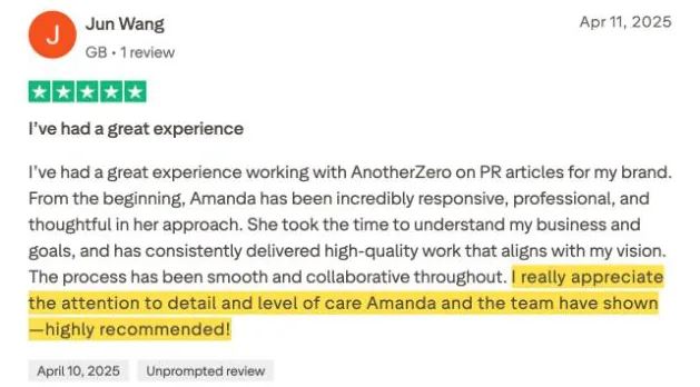 Jun Wang's Trustpilot review