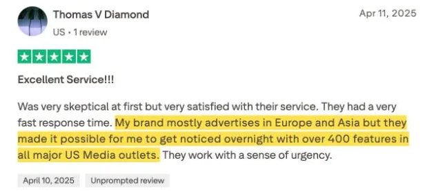 Thomas V Diamond's Trustpilot review