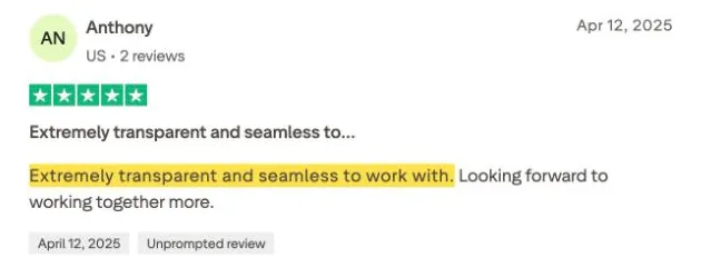 Anthony's Trustpilot review