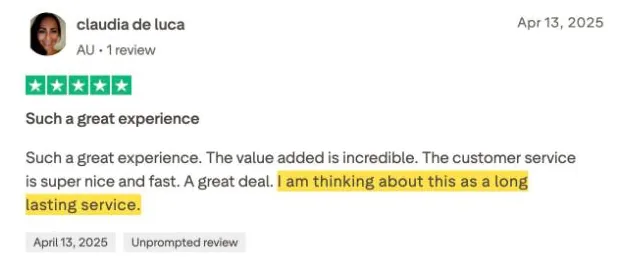 claudia de luca's Trustpilot review