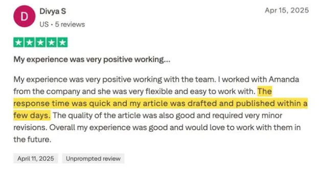Divya S's Trustpilot review