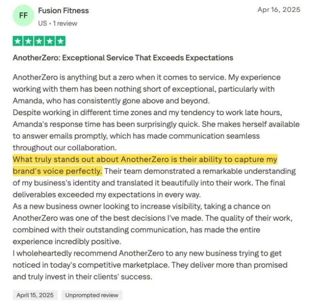Fusion Fitness's Trustpilot review