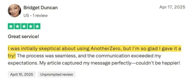 Bridget Duncan's Trustpilot review