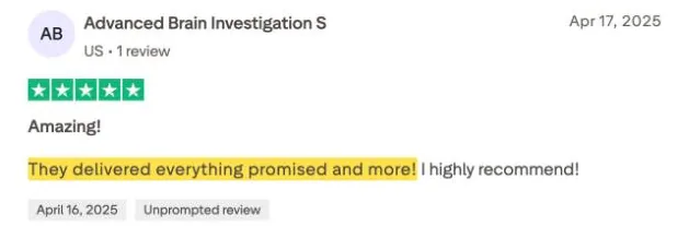 Advanced Brain Investigation S's Trustpilot review
