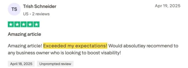 Trish Schneider's Trustpilot review