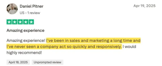 Daniel Pitner's Trustpilot review