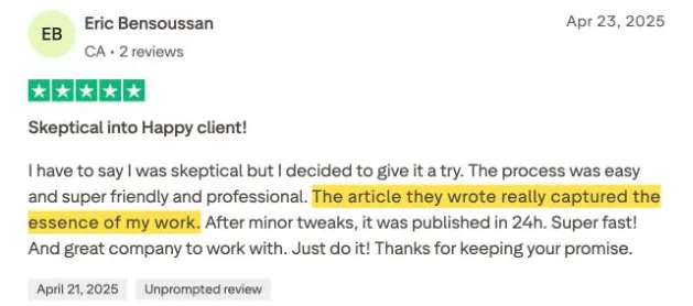 Eric Bensoussan's Trustpilot review