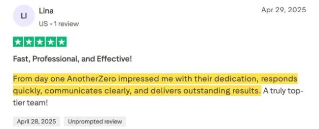 Lina's Trustpilot review