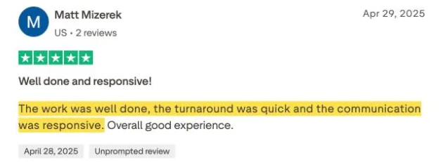 Matt Mizerek's Trustpilot review
