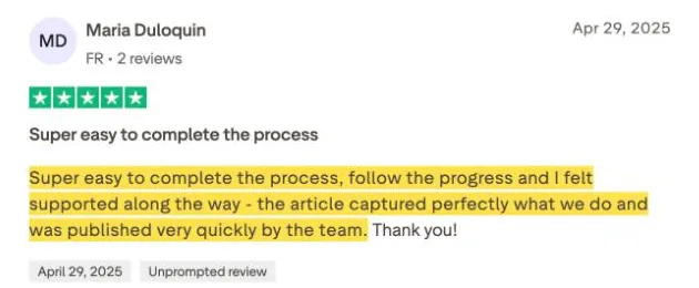 Maria Duloquin's Trustpilot review