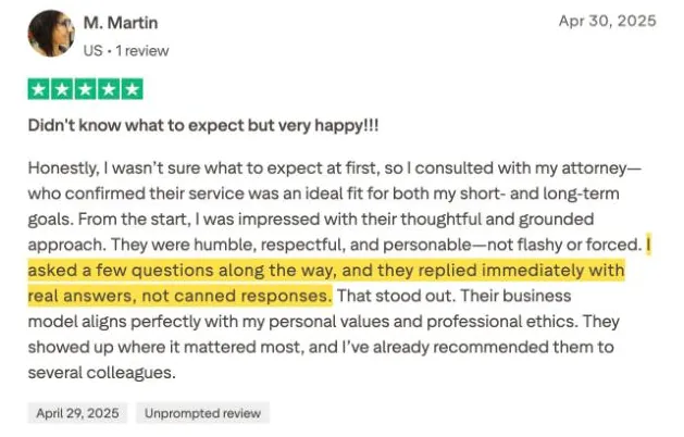 M. Martin's Trustpilot review