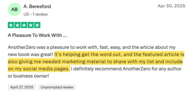 A. Beresford's Trustpilot review