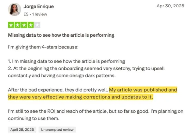 Jorge Enrique's Trustpilot review