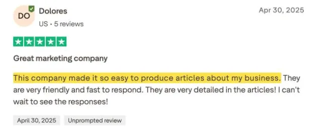 Dolores's Trustpilot review