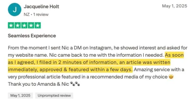 Jacqueline Holt's Trustpilot review