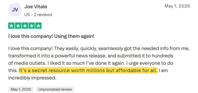 Joe Vitale's Trustpilot review