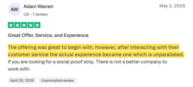 Adam Warren's Trustpilot review