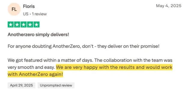 Floris's Trustpilot review