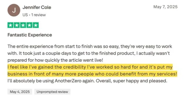 Jennifer Cole's Trustpilot review