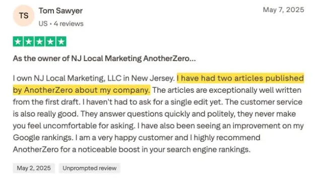 Tom Sawyer's Trustpilot review