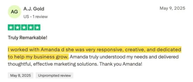 A.J. Gold's Trustpilot review