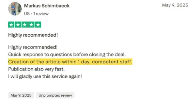 Markus Schimbaeck's Trustpilot review