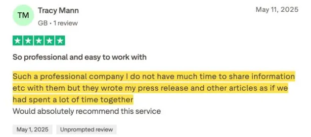Tracy Mann's Trustpilot review