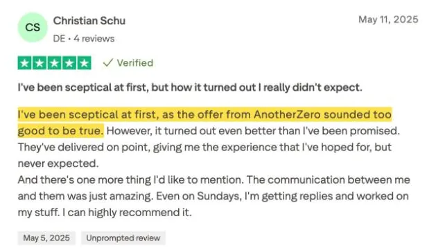 Christian Schu's Trustpilot review
